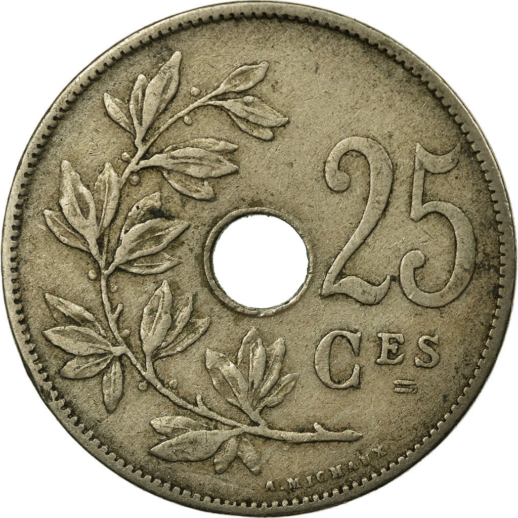 Moneta, Belgio, 25 Centimes, 1909, BB, Rame-nichel, KM:62