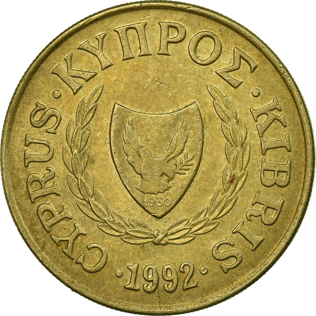 Moneda, Chipre, 20 Cents, 1992, MBC, Níquel - latón, KM:62.2