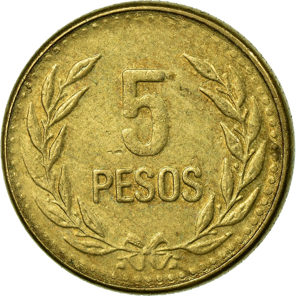 Moneta, Colombia, 5 Pesos, 1989, BB, Alluminio-bronzo, KM:280
