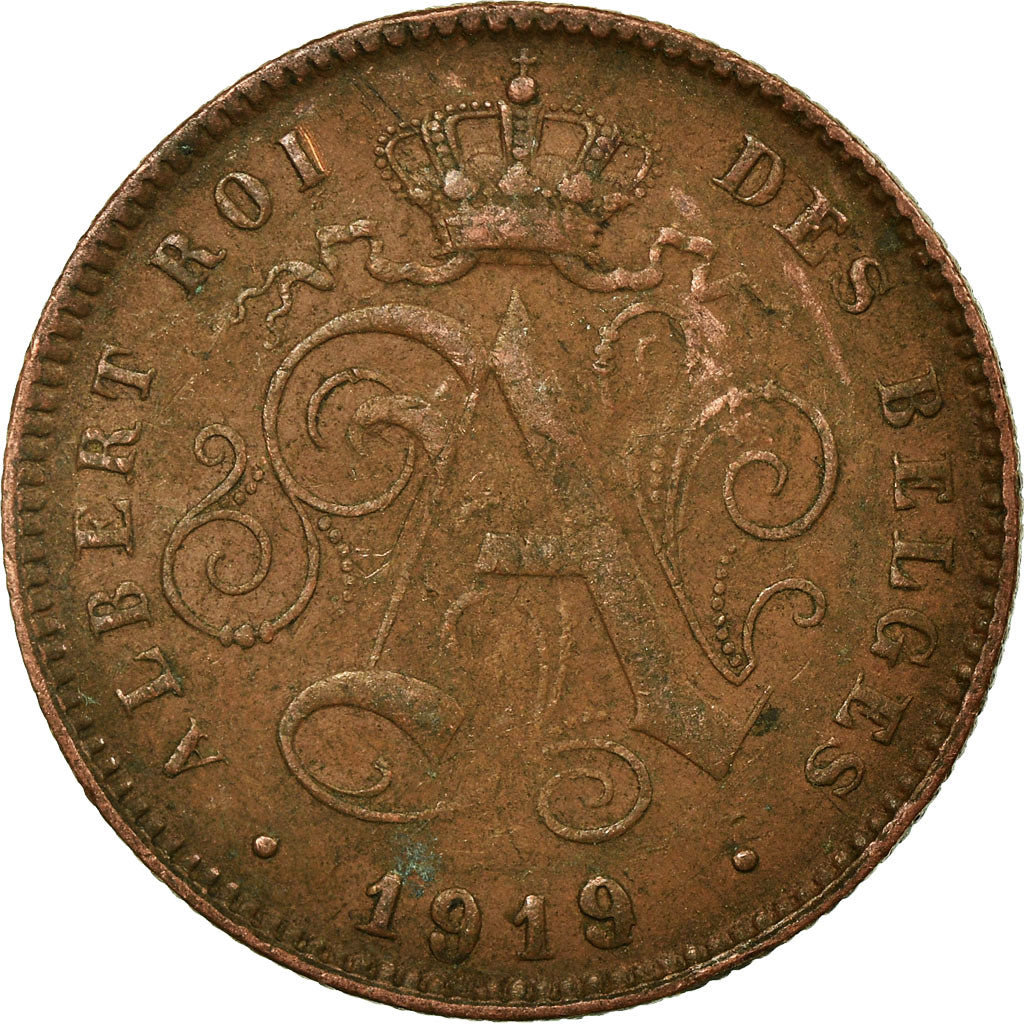 Moneda, Bélgica, Albert I, 2 Centimes, 1919, MBC, Cobre, KM:64