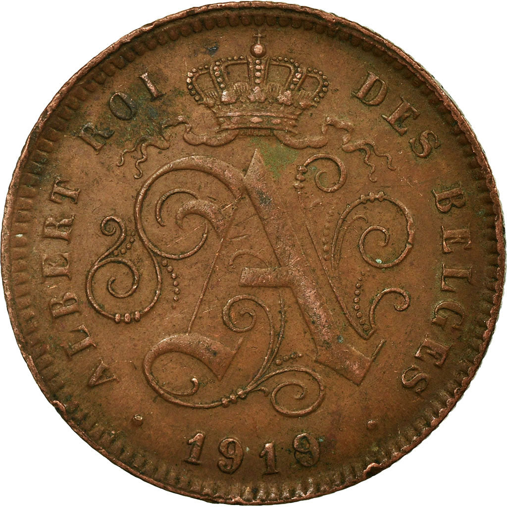 Moneda, Bélgica, Albert I, 2 Centimes, 1919, MBC, Cobre, KM:64