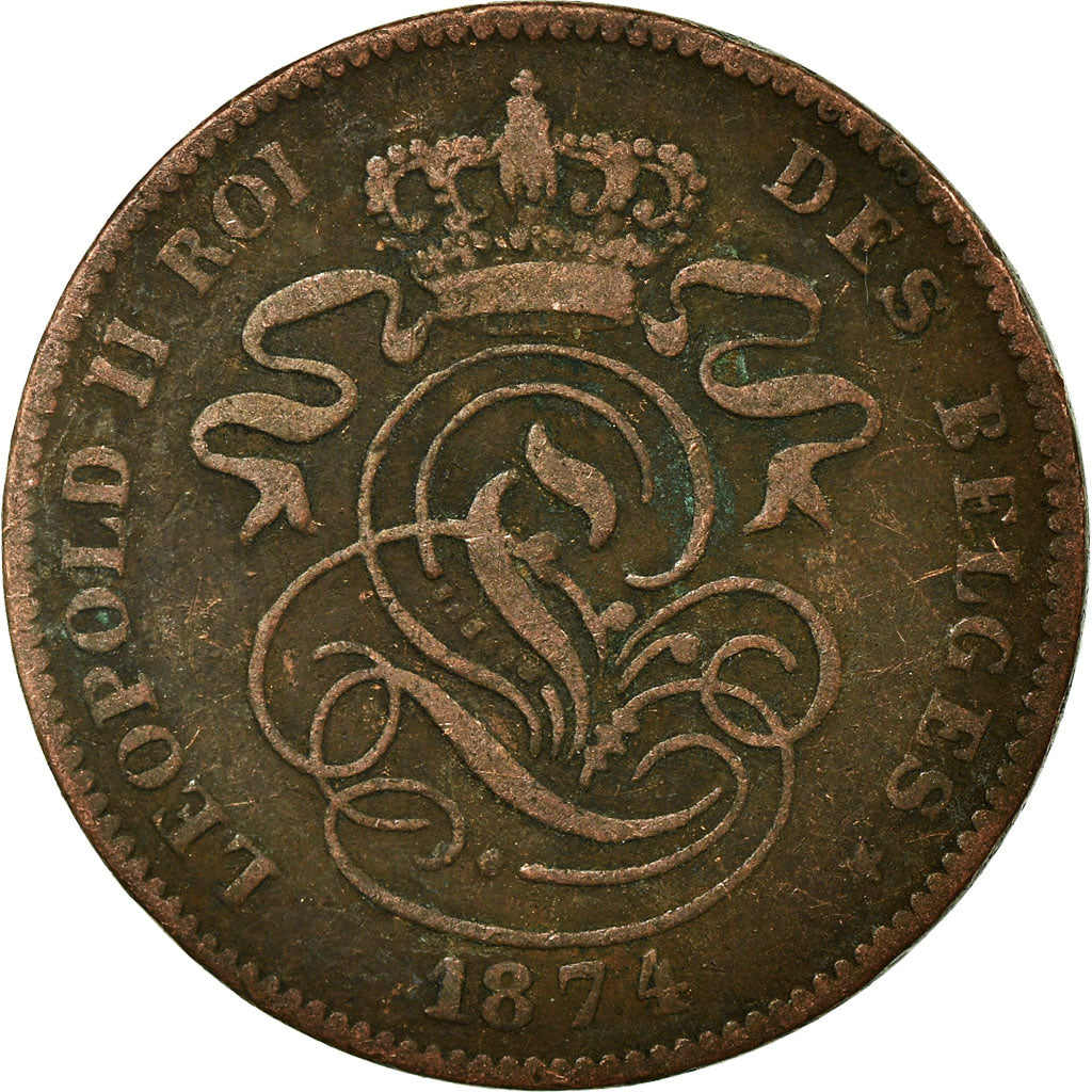 Coin, Belgium, Leopold II, 2 Centimes, 1874, VF(30-35), Copper, KM:35.1