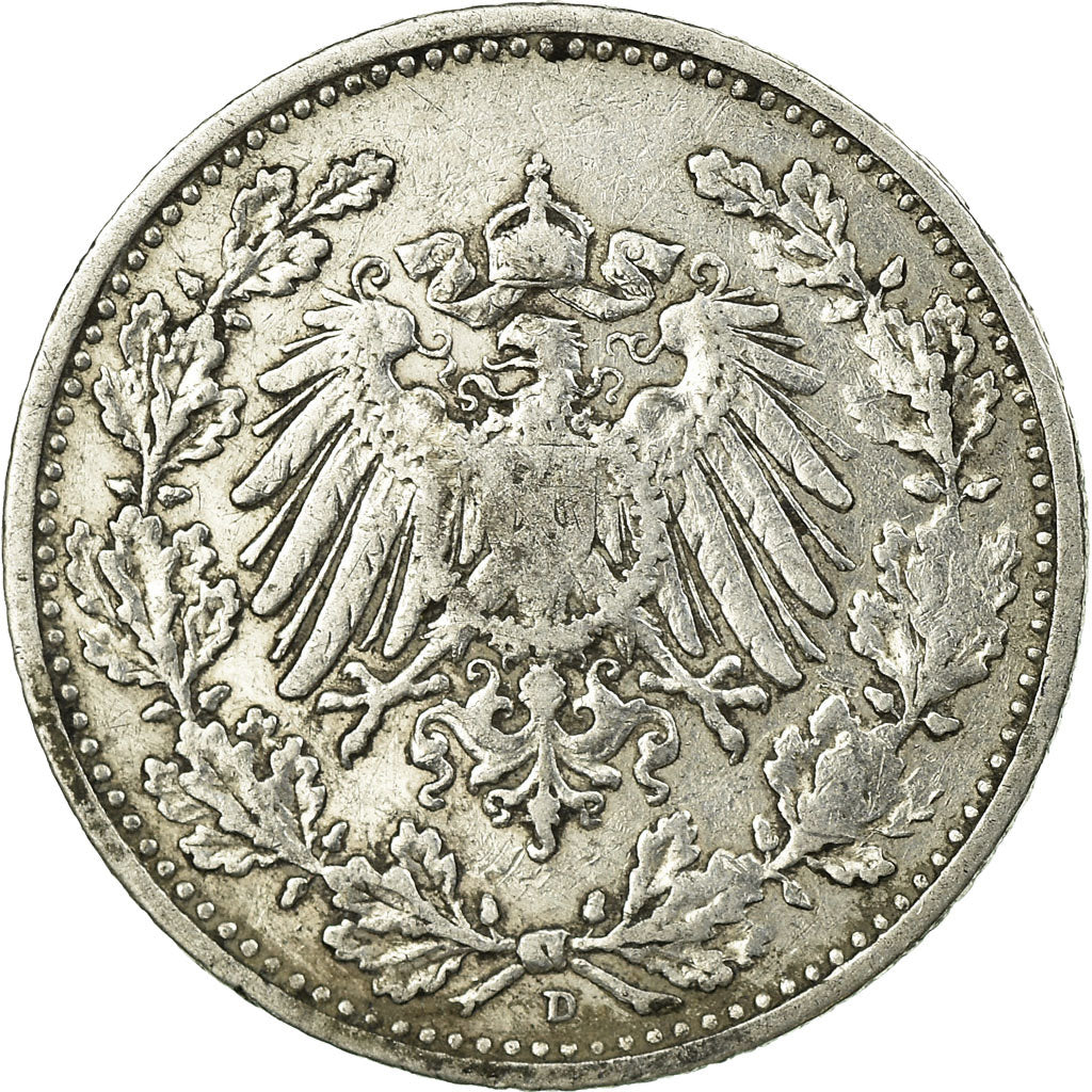 Coin, GERMANY - EMPIRE, 1/2 Mark, 1905, Munich, VF(20-25), Silver, KM:17