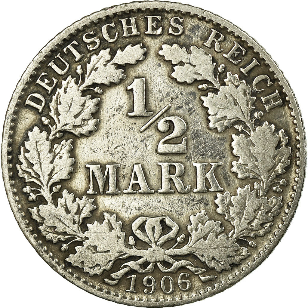 Moneta, NIEMCY - IMPERIUM, 1/2 Mark, 1906, Munich, VF(20-25), Srebro, KM:17