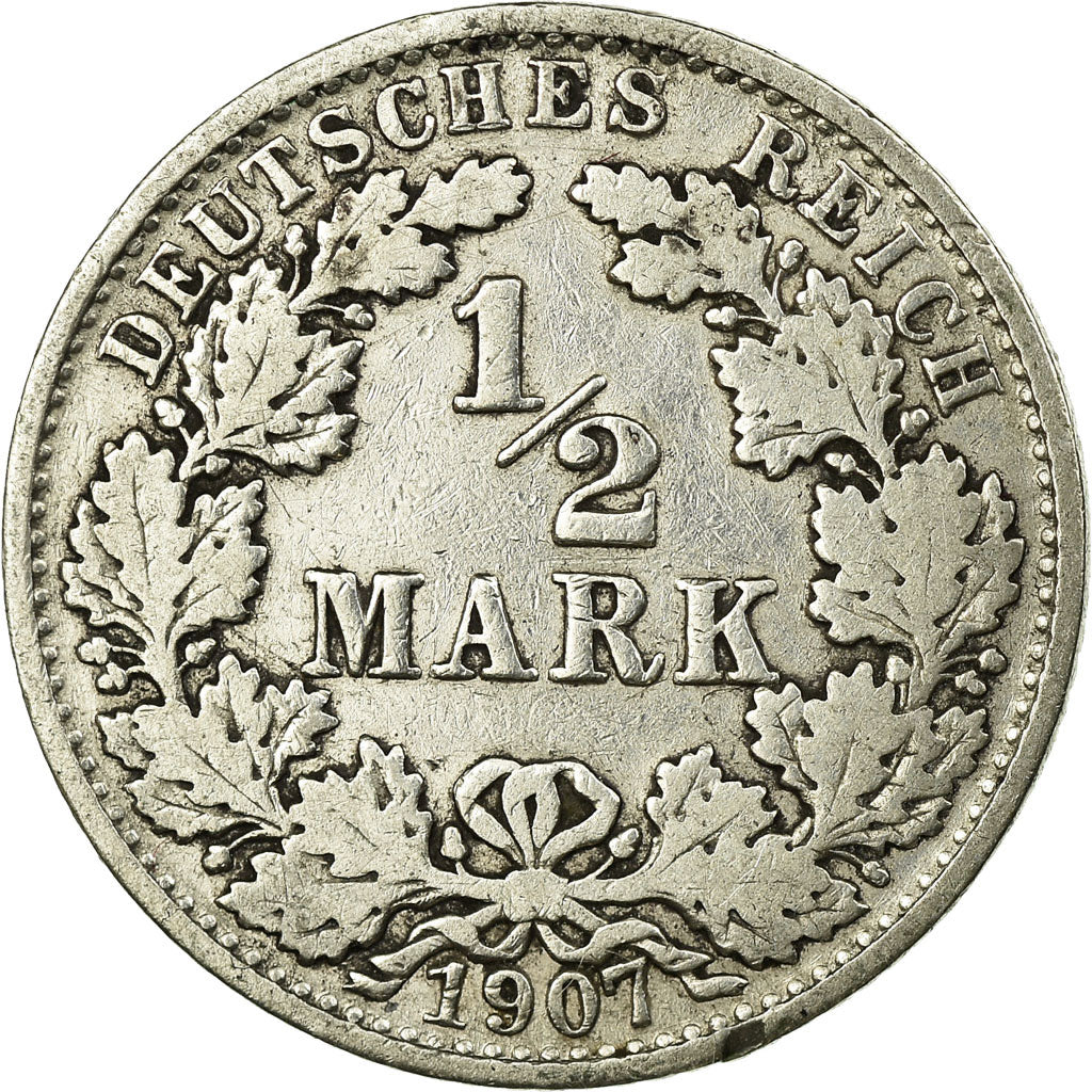 Coin, GERMANY - EMPIRE, Wilhelm II, 1/2 Mark, 1907, Berlin, VF(20-25), Silver