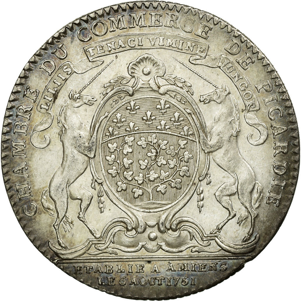 France, Token, Chambre du commerce de Picardie, 1761, Silver, AU(50-53)