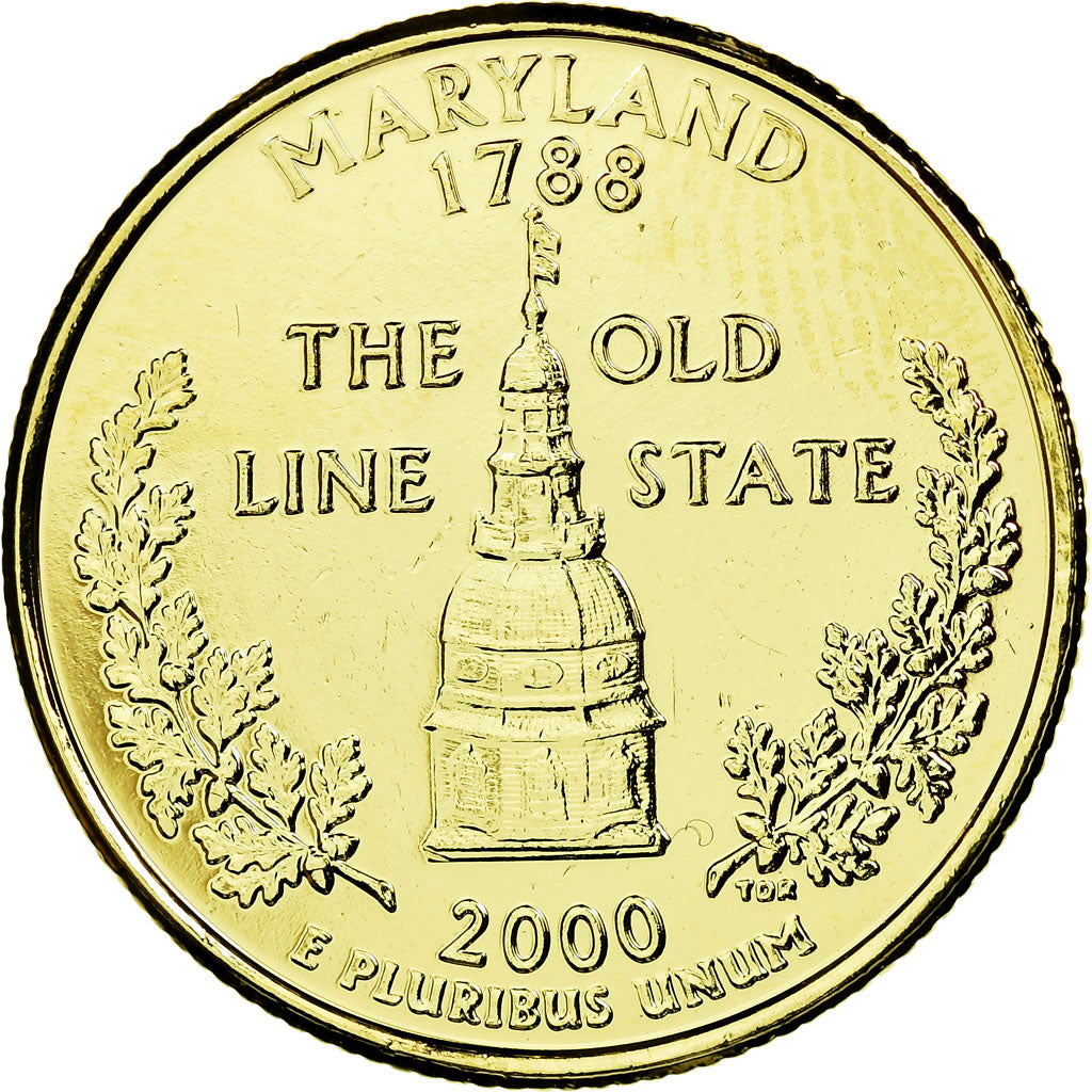 Coin, United States, Maryland, Quarter, 2000, U.S. Mint, AU(55-58), Gold plated