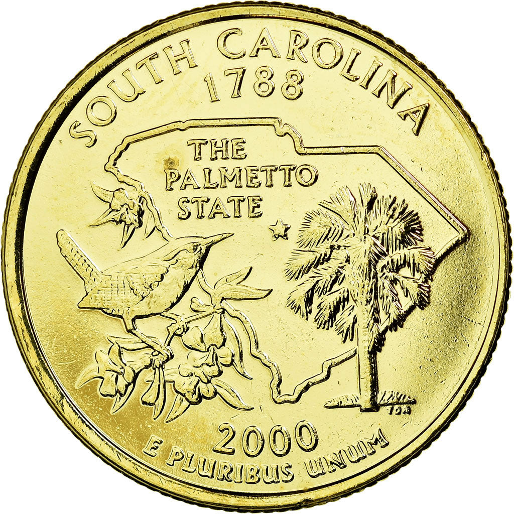Coin, United States, South Carolina, Quarter, 2000, U.S. Mint, AU(55-58), Gold
