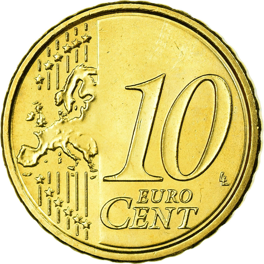 Włochy, 10 Euro Cent, 2008, Rome, MS(63), Mosiądz, KM:247