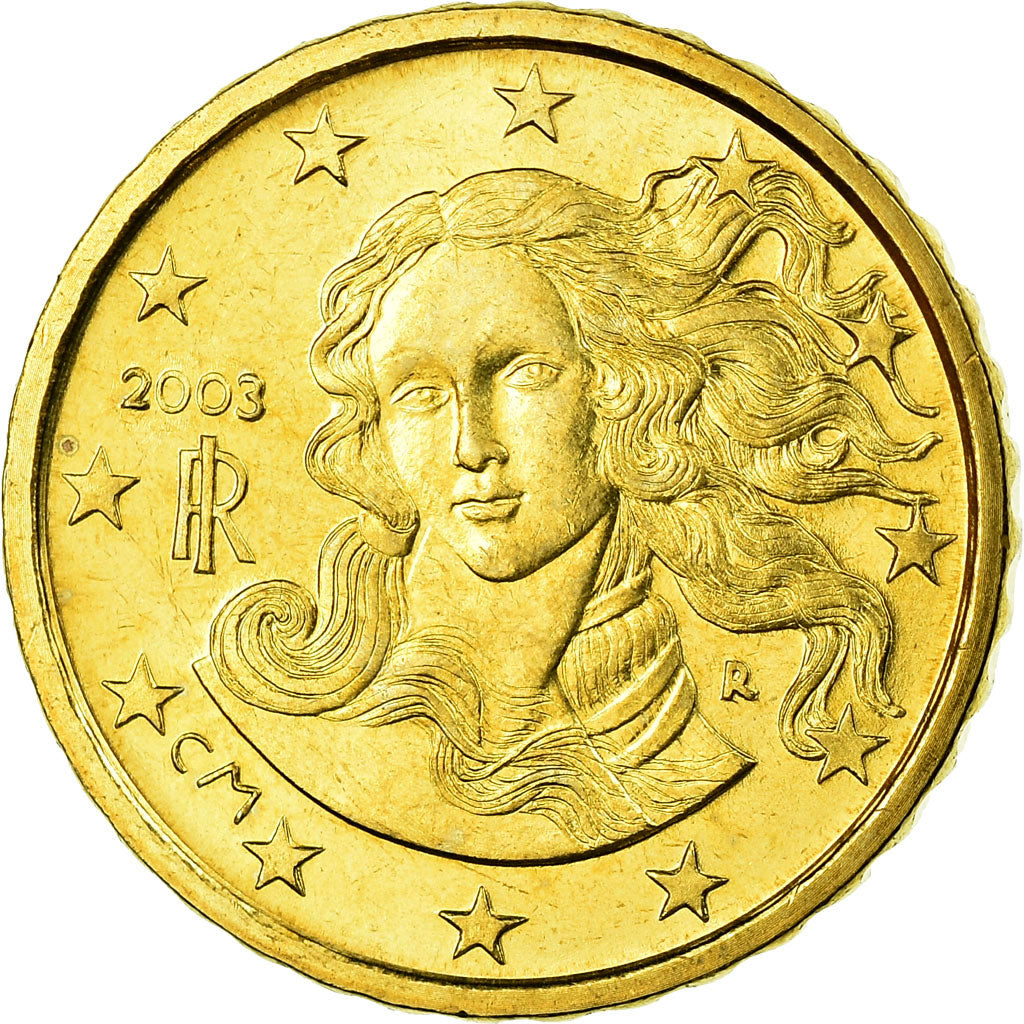 Italia, 10 Euro Cent, 2003, SC, Latón, KM:213