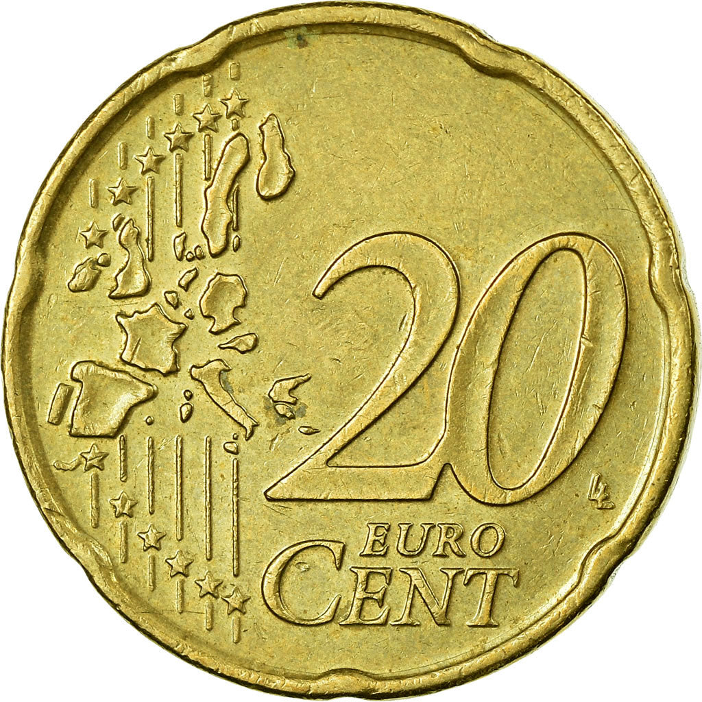 Netherlands, 20 Euro Cent, 2001, EF(40-45), Brass, KM:238