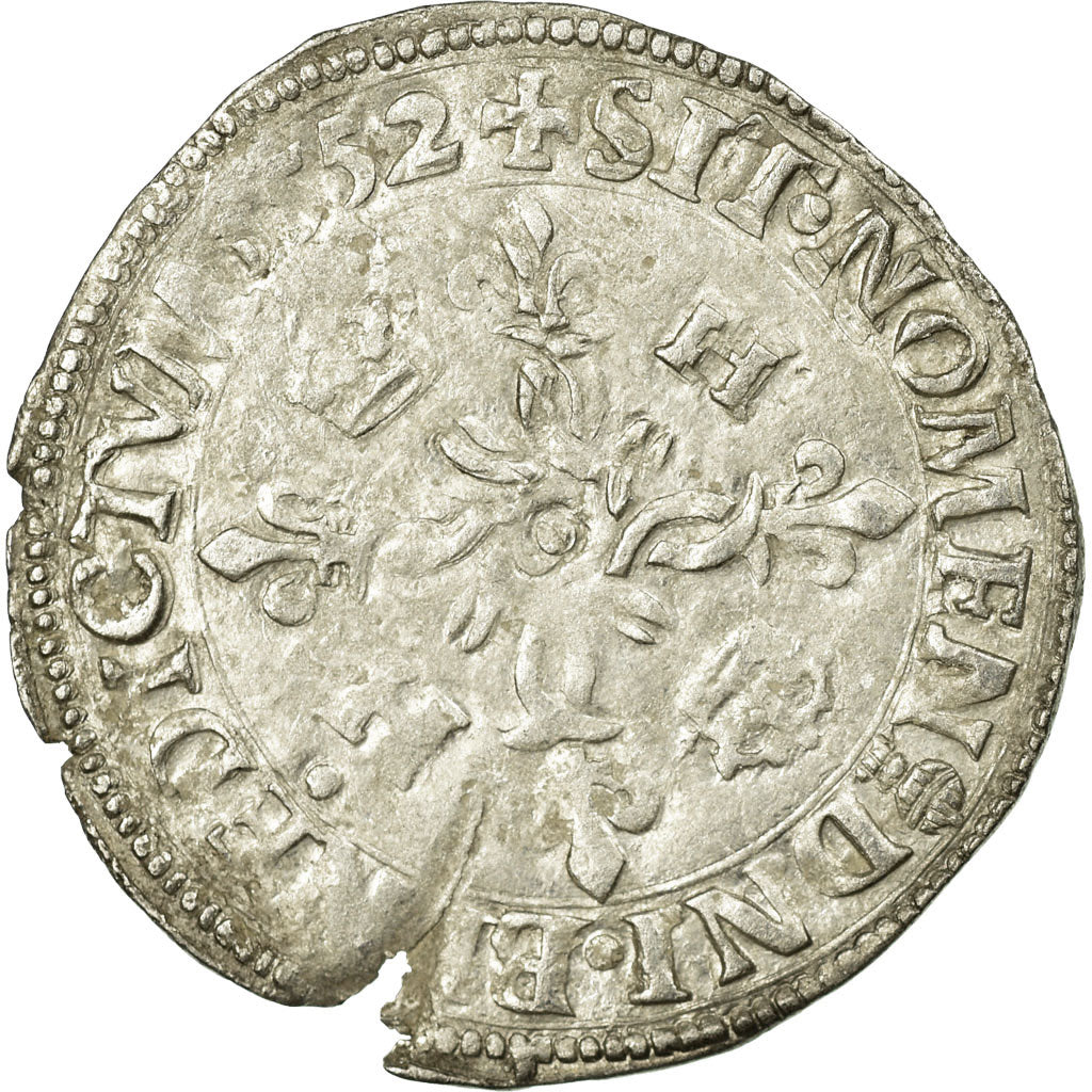 Coin, France, Douzain aux croissants, 1552, Rouen, EF(40-45), Billon