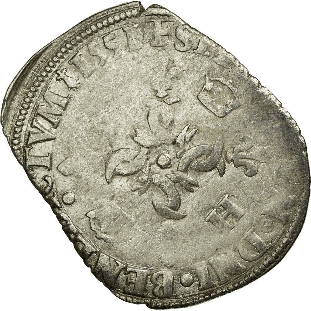 Coin, France, Douzain aux croissants, 1551, Nantes, VF(30-35), Billon