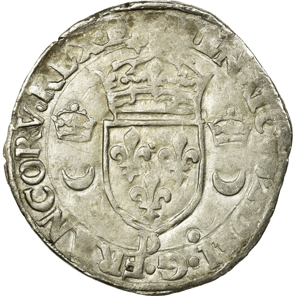 Coin, France, Douzain aux croissants, 1555, Lyons, VF(30-35), Billon