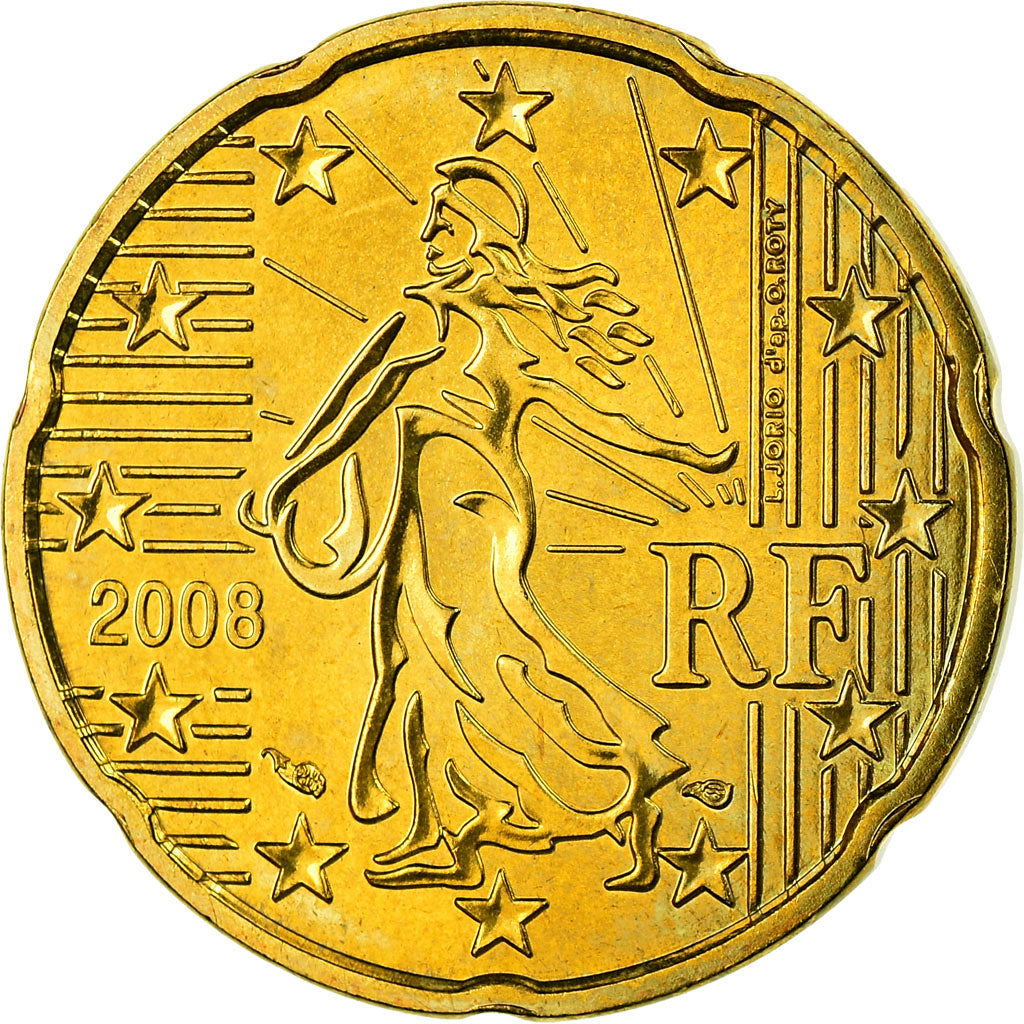 Francia, 20 Euro Cent, 2008, SPL, Ottone, KM:1411