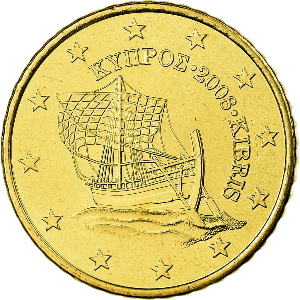 Cyprus, 50 Euro Cent, 2008, MS(65-70), Brass, KM:83
