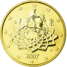 Włochy, 50 Euro Cent, 2007, Rome, MS(63), Mosiądz, KM:215