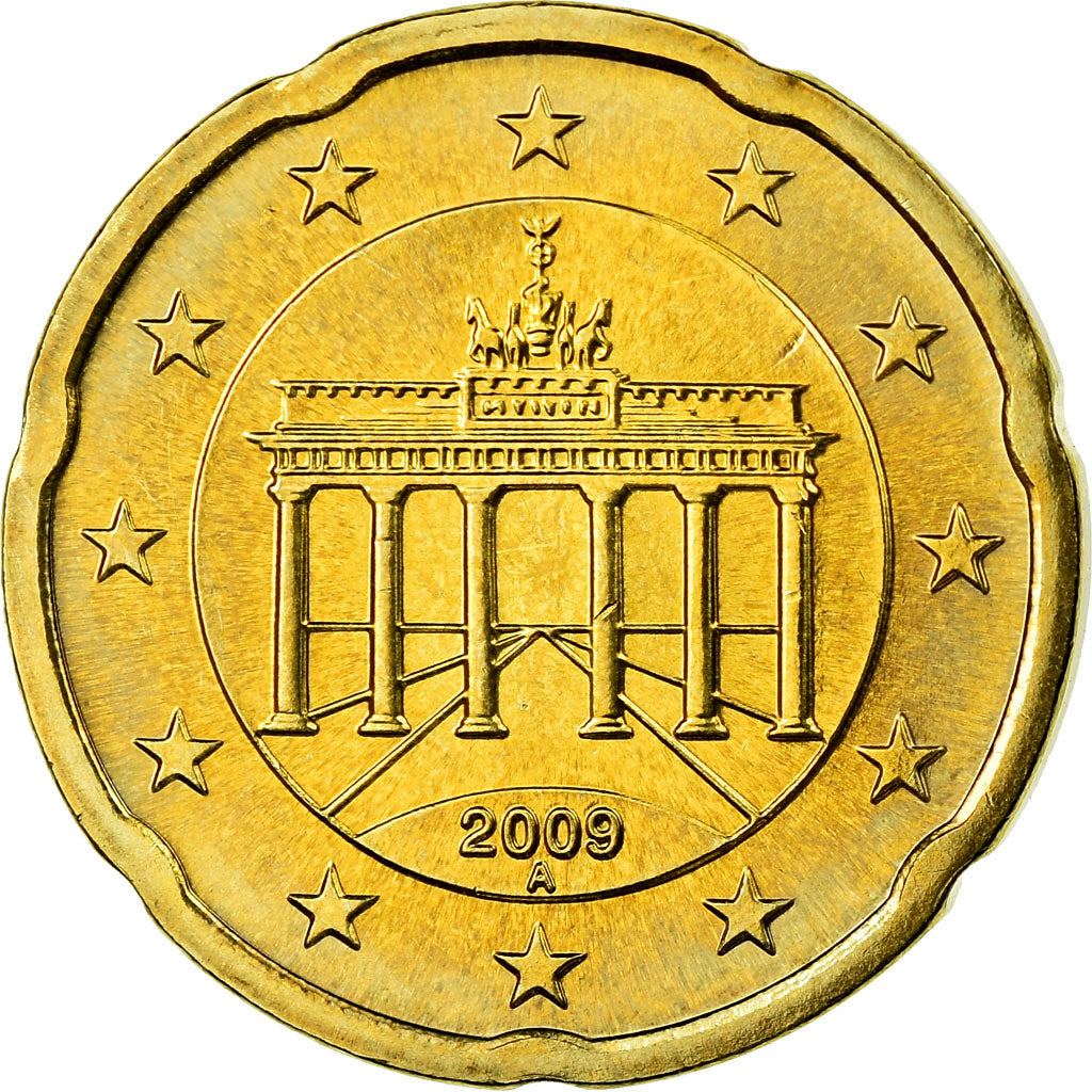 GERMANY - FEDERAL REPUBLIC, 20 Euro Cent, 2009, MS(63), Brass, KM:255