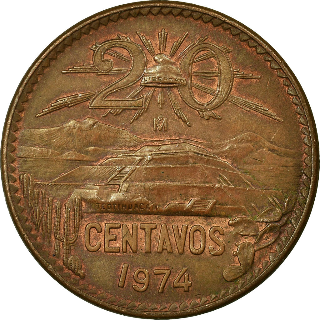 Monnaie, Mexique, 20 Centavos, 1974, Mexico City, TTB, Bronze, KM:441