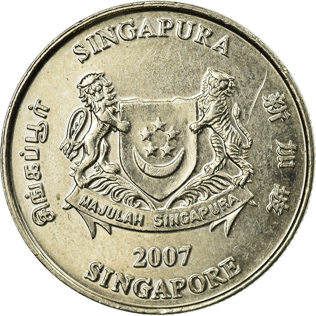 Coin, Singapore, 20 Cents, 2007, Singapore Mint, EF(40-45), Copper-nickel