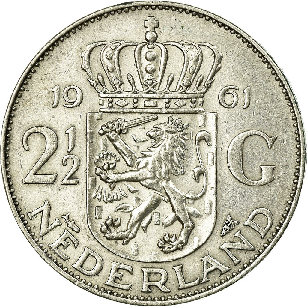 Moeda, Países Baixos, Juliana, 2-1/2 Gulden, 1961, EF(40-45), Prata, KM:185