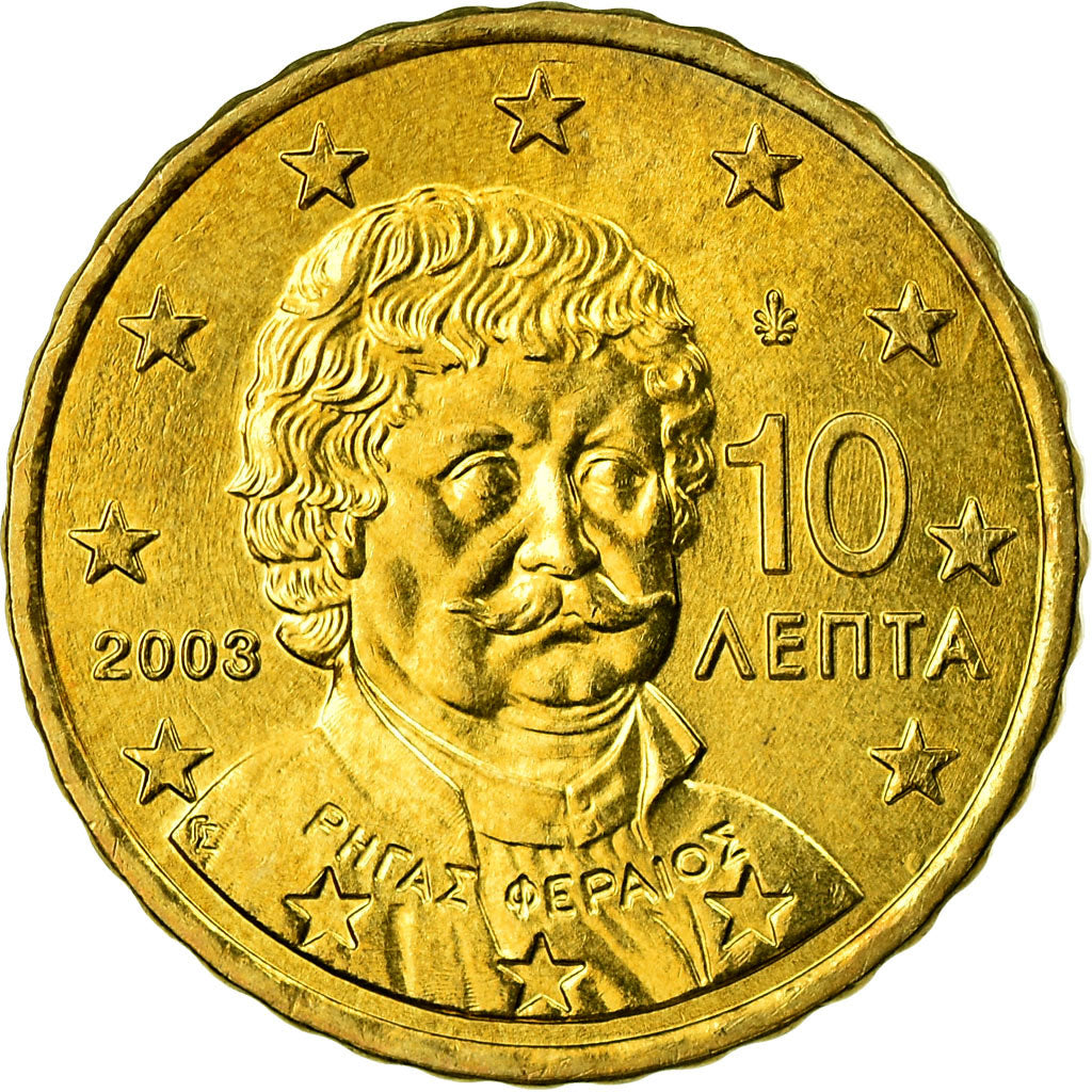 Grecja, 10 Euro Cent, 2003, Athens, MS(63), Mosiądz, KM:184