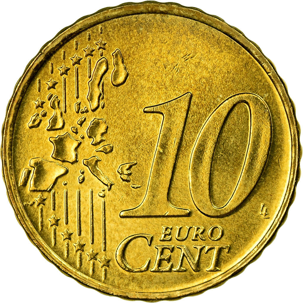 Grecja, 10 Euro Cent, 2003, Athens, MS(63), Mosiądz, KM:184