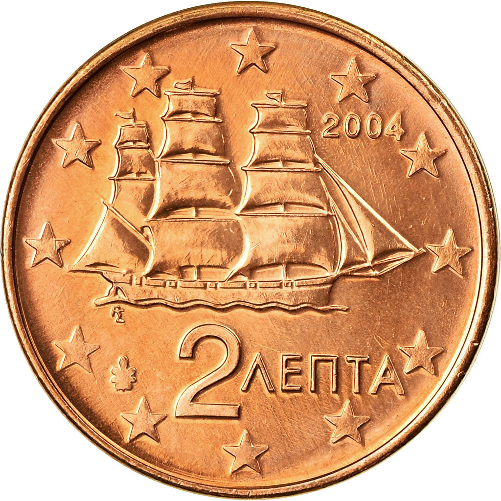 Grécia, 2 Euro Cent, 2004, MS(63), Aço Cromado a Cobre, KM:182