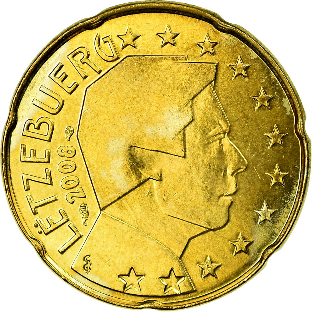 Luxembourg, 20 Euro Cent, 2008, MS(63), Brass, KM:90