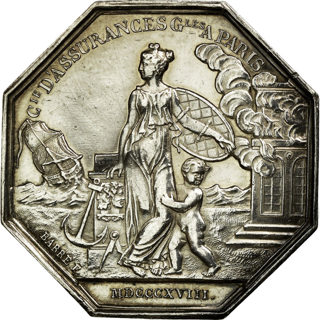 France, Token, Insurance, 1818, AU(55-58), Silver