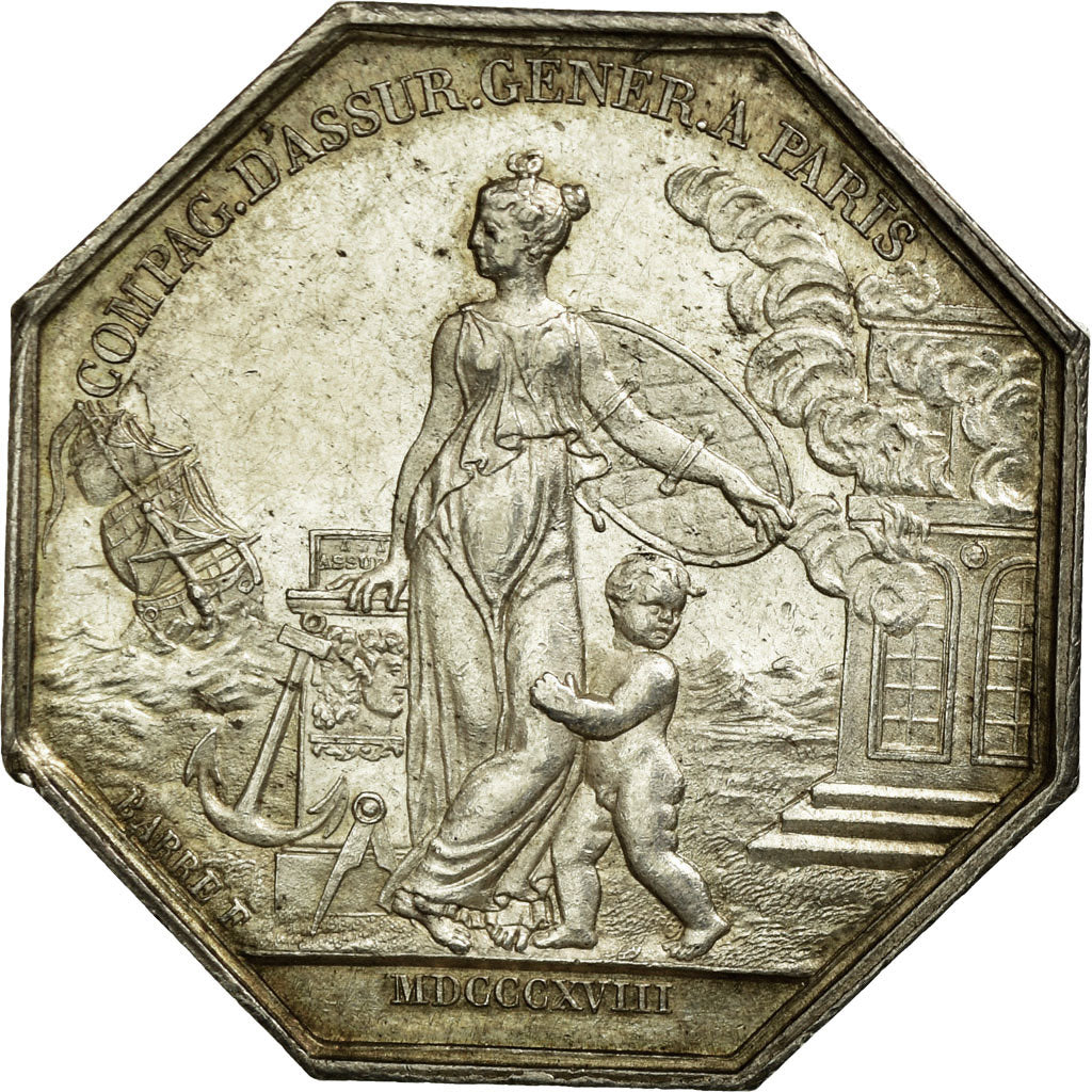 France, Token, Insurance, 1818, AU(55-58), Silver, Gailhouste:114