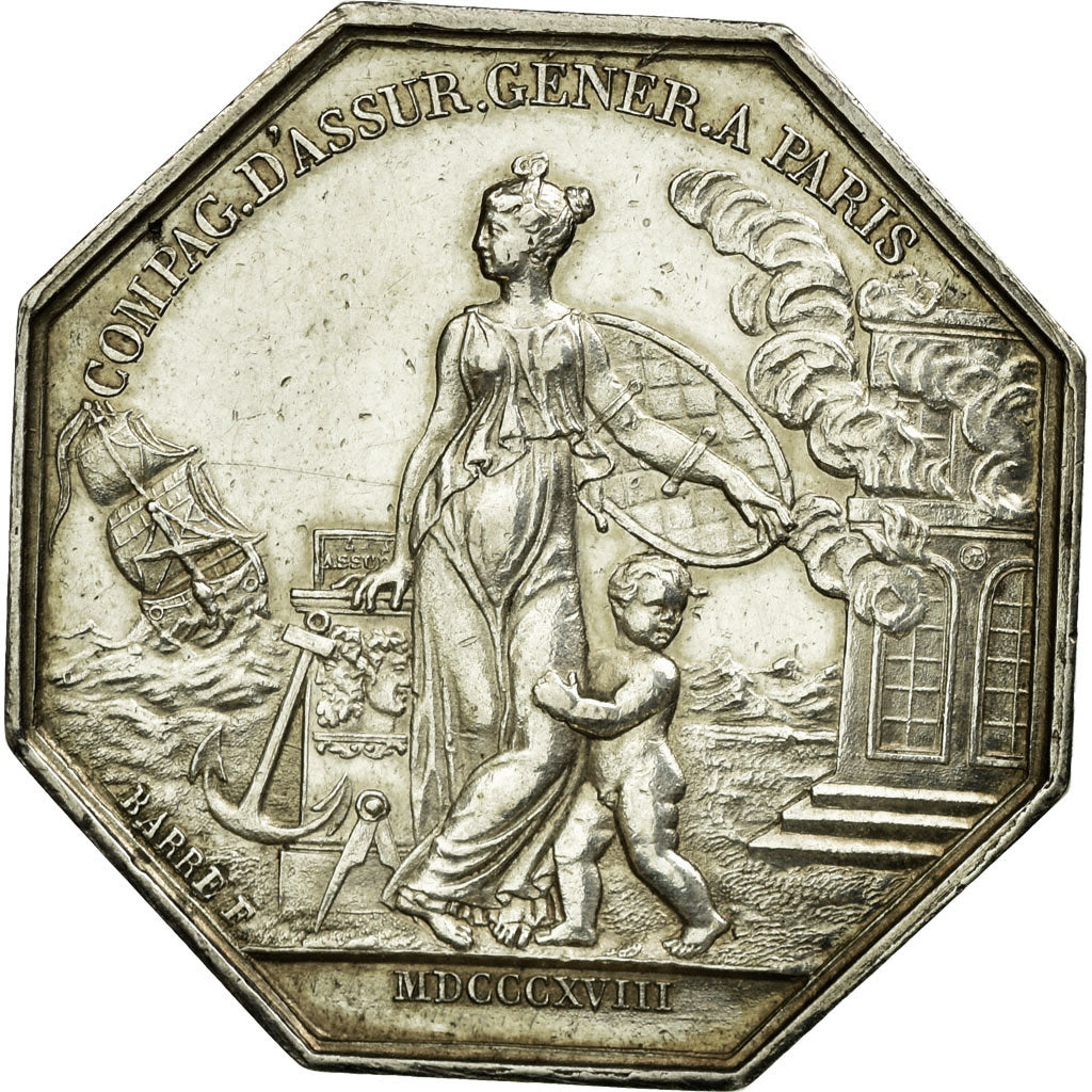 France, Token, Insurance, 1818, AU(55-58), Silver, Gailhouste:95