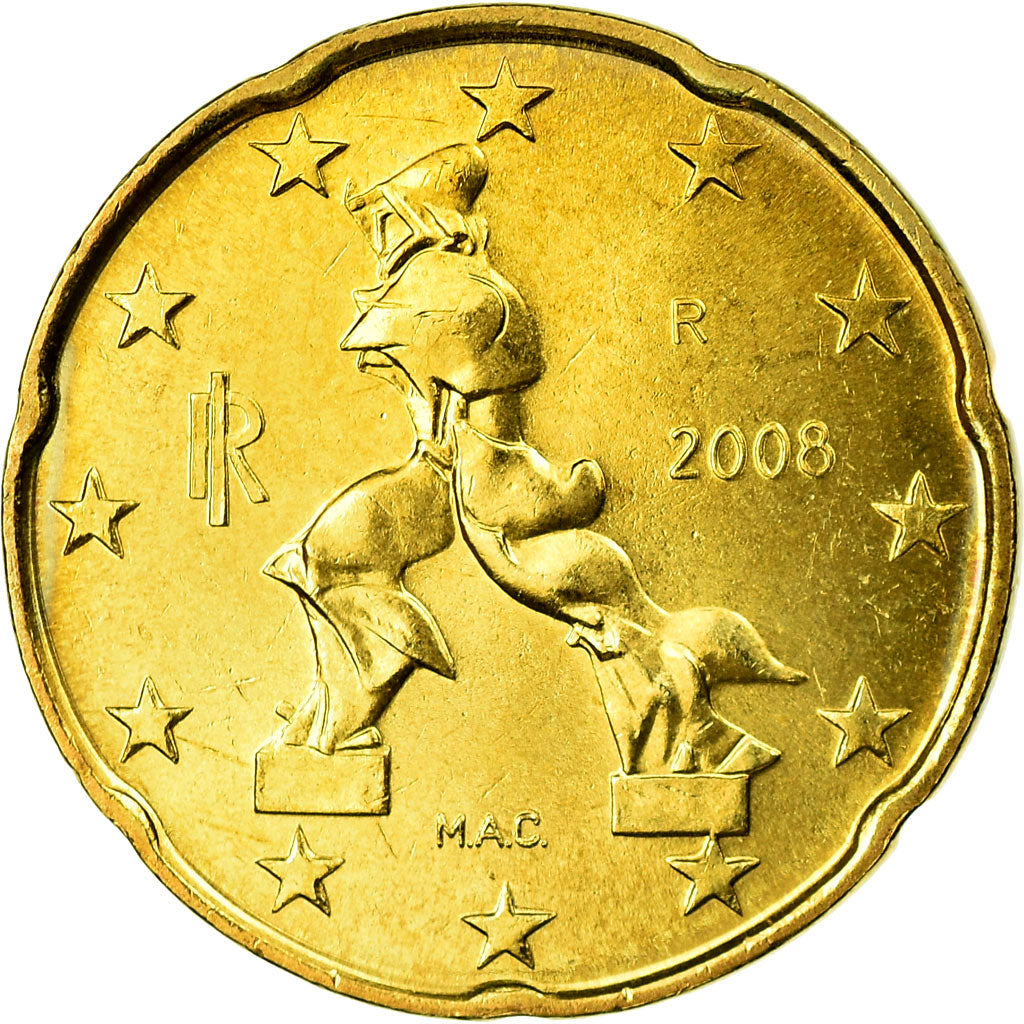Italia, 20 Euro Cent, 2008, SC, Latón, KM:248