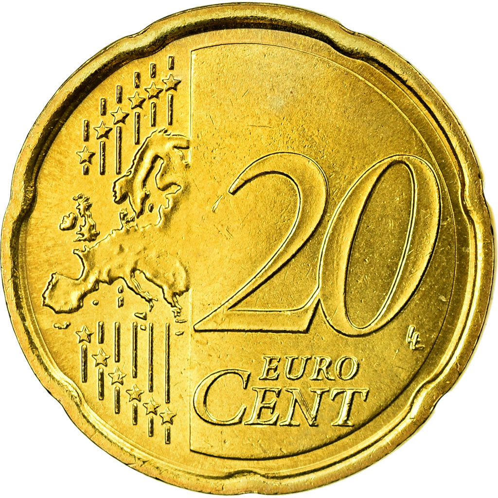 Italia, 20 Euro Cent, 2008, SC, Latón, KM:248