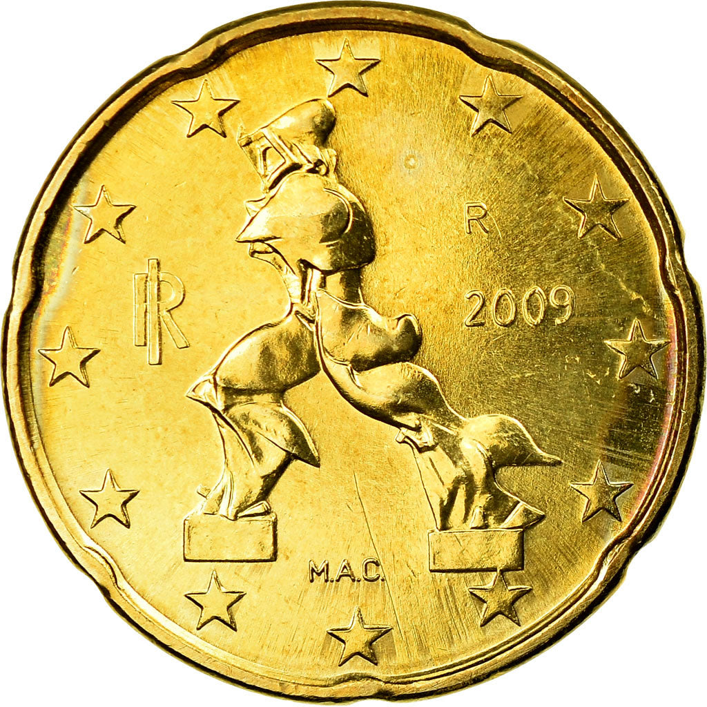 Italy, 20 Euro Cent, 2009, MS(63), Brass, KM:248