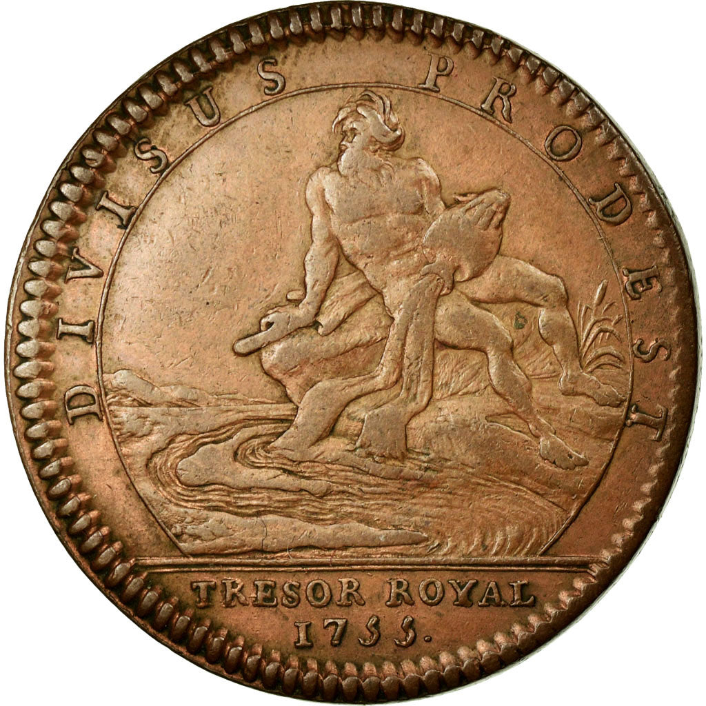 France, Token, Royal, 1755, AU(50-53), Copper, Feuardent:2092