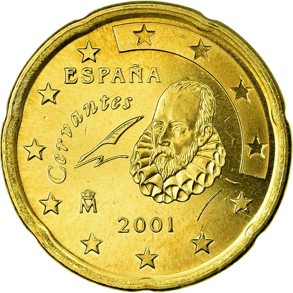 Spagna, 20 Euro Cent, 2001, SPL, Ottone, KM:1044