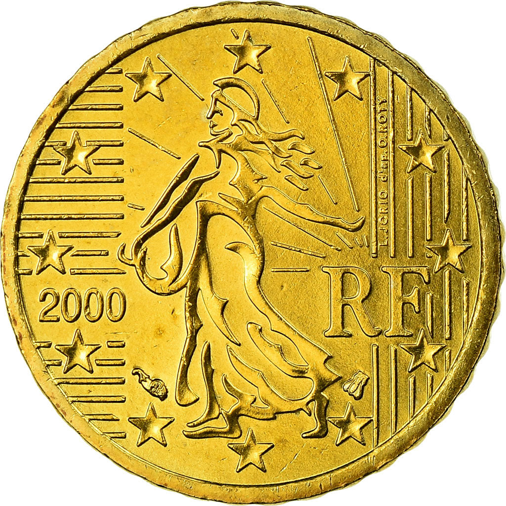 Francja, 10 Euro Cent, 2000, Paris, MS(63), Mosiądz, KM:1285