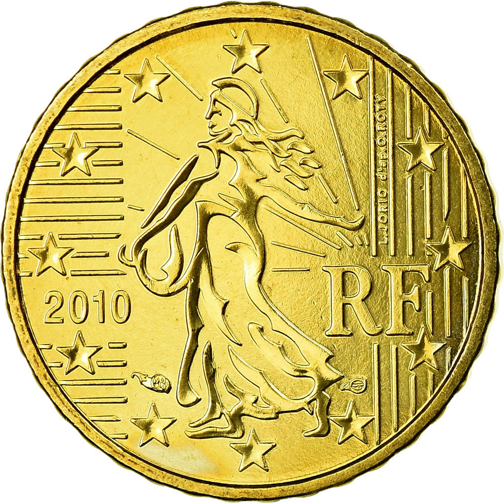 Frankreich, 10 Euro Cent, 2010, UNZ, Messing, KM:1410