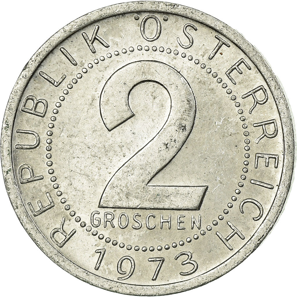 Moneda, Austria, 2 Groschen, 1973, MBC, Aluminio, KM:2876