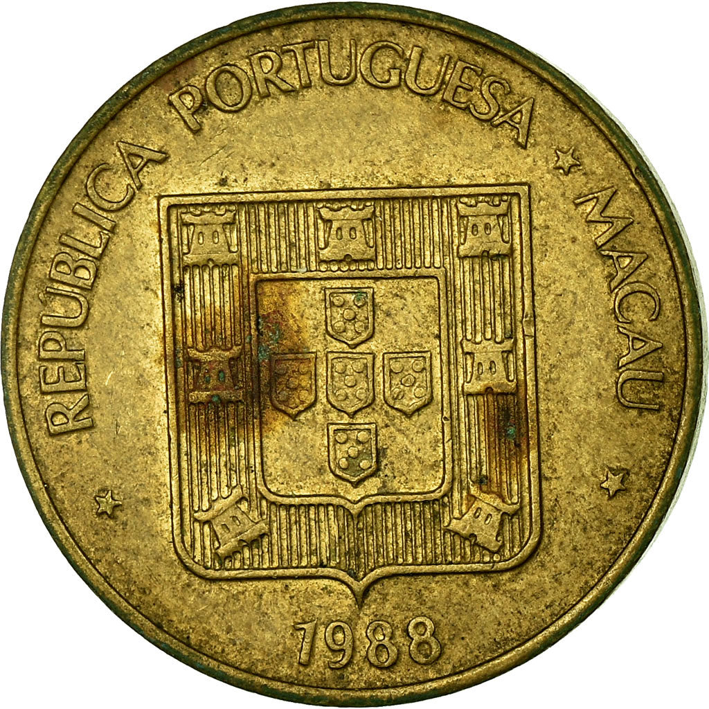 Coin, Macau, 10 Avos, 1988, EF(40-45), Brass, KM:20