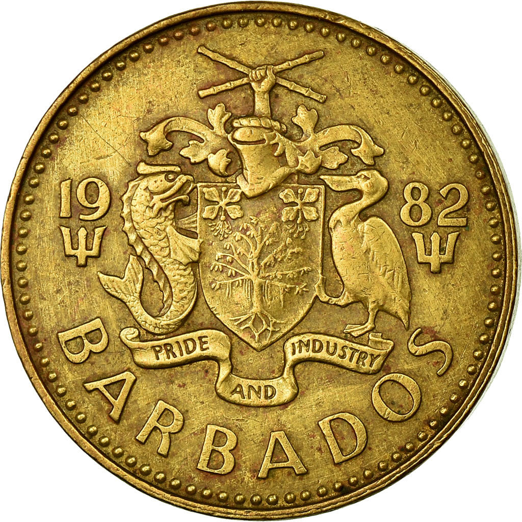 Moneda, Barbados, 5 Cents, 1982, Franklin Mint, MBC, Latón, KM:11