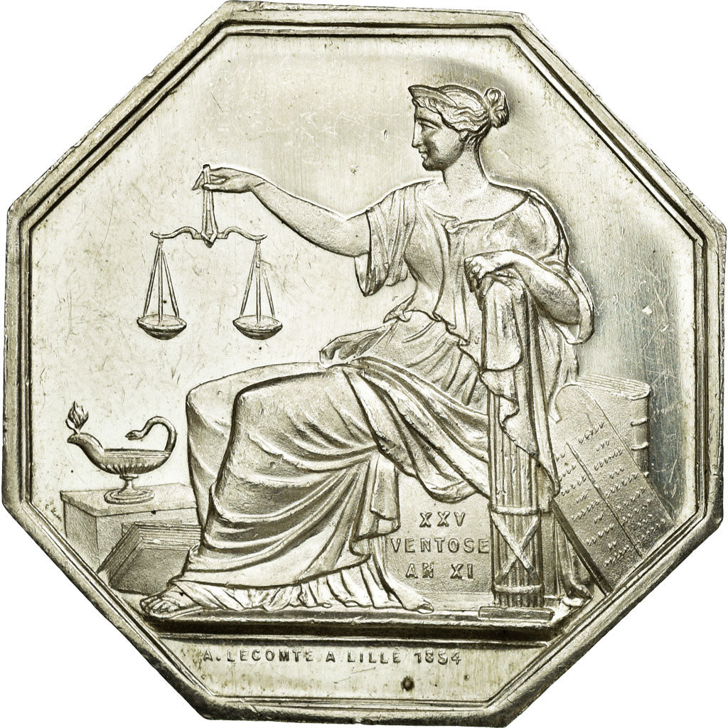 France, Token, Notary, 1854, MS(60-62), Silver, Lerouge:45