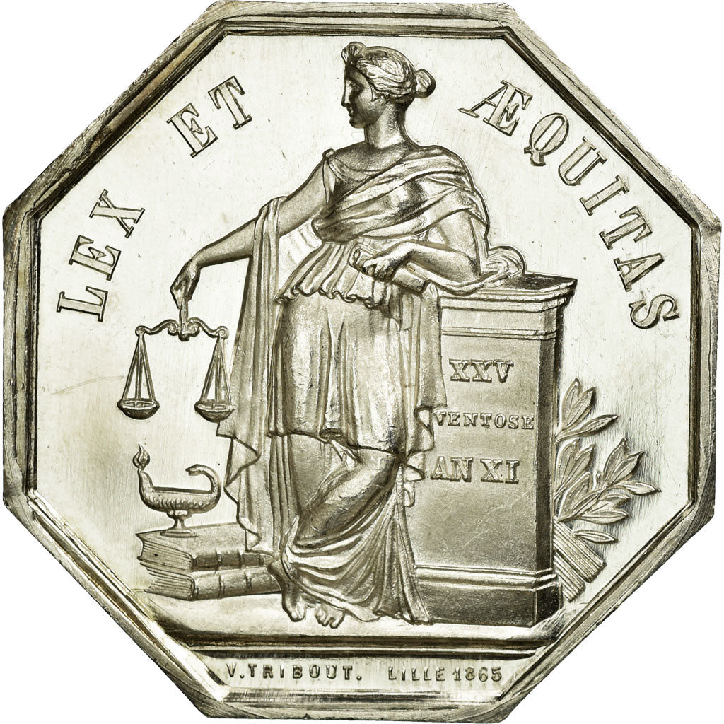 France, Token, Notary, 1865, MS(65-70), Silver, Lerouge:161