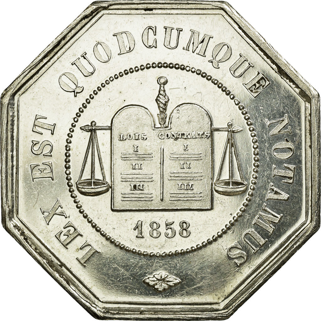 France, Token, Notary, 1858, AU(55-58), Silver, Lerouge:326