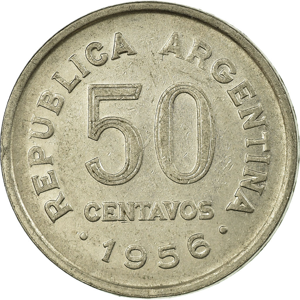 Coin, Argentina, 50 Centavos, 1956, EF(40-45), Nickel Clad Steel, KM:49