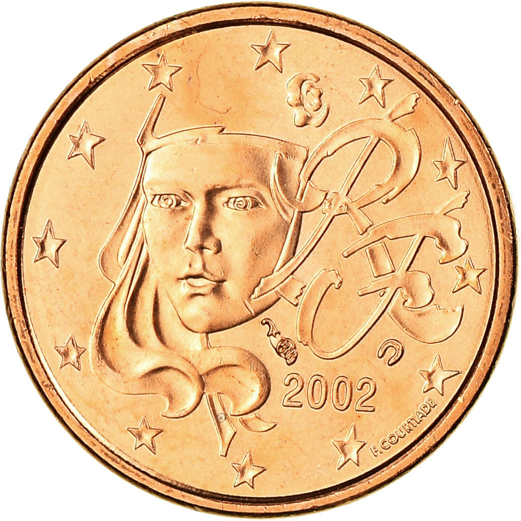 France, Euro Cent, 2002, MS(65-70), Copper Plated Steel, KM:1282