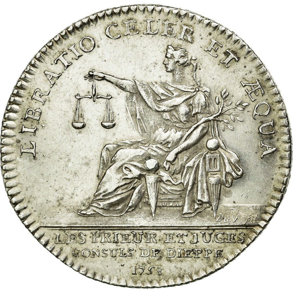 France, Jeton, Louis XV, Prieur et Juges-Consuls de Dieppe, 1758, Duvivier