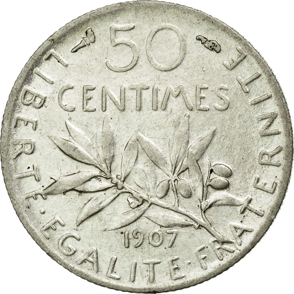 Coin, France, Semeuse, 50 Centimes, 1907, AU(55-58), Silver, Gadoury:420