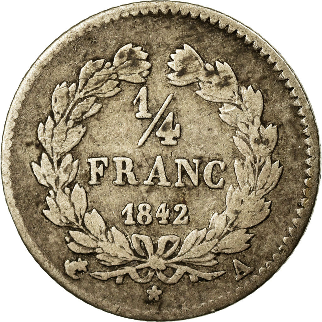 Coin, France, Louis-Philippe, 1/4 Franc, 1842, Paris, EF(40-45), Silver